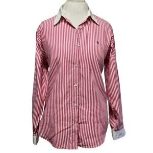 Lauren Ralph Lauren Womens Pinstripe Pink White Collared Shirt Size 12